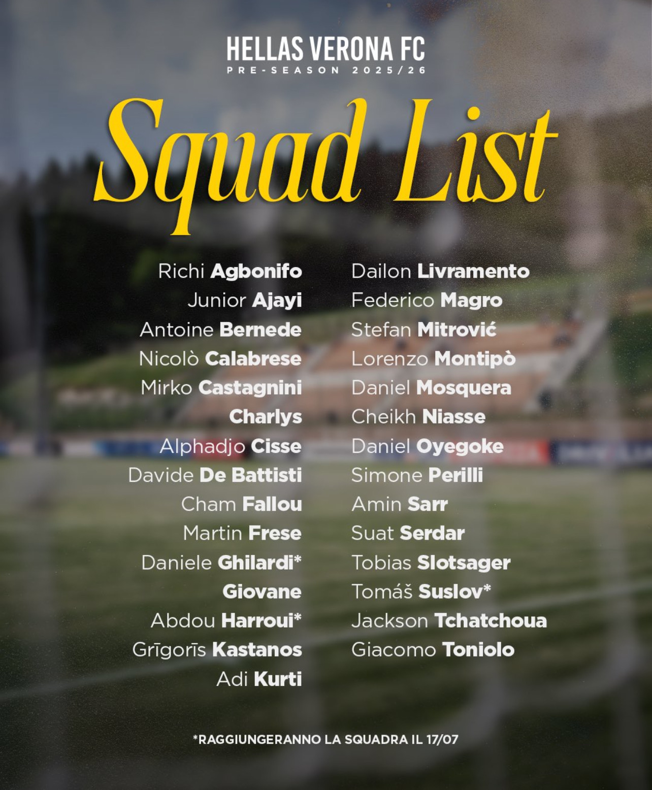 Folgaria 2025, Hellas Verona: i gialloblù convocati di Zanetti