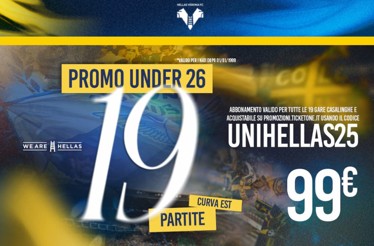 Hellas Verona, promo Under 26. Tutte le partite in Curva Est al costo di 99 euro!