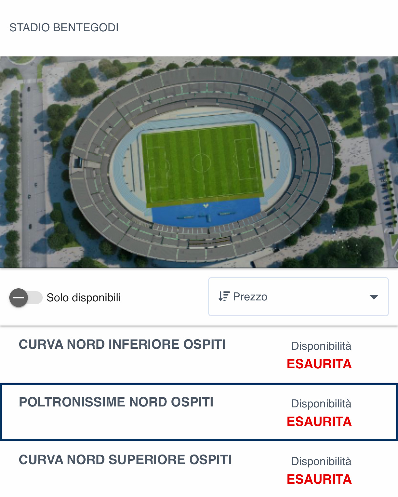 Hellas Verona-Juventus, Settore Ospiti esaurito