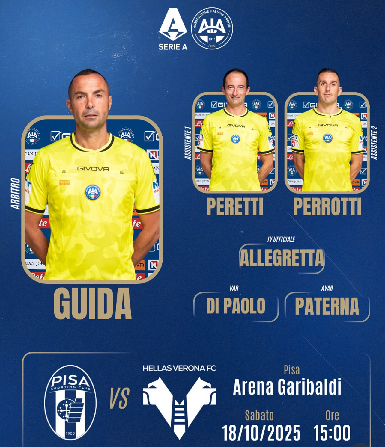Il veronese Peretti 1º assistente in Pisa-Hellas Verona