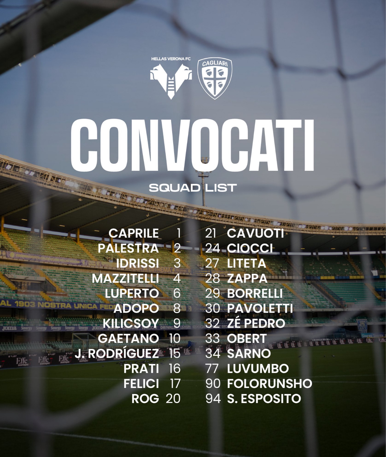 Hellas Verona-Cagliari, i convocati di Pisacane