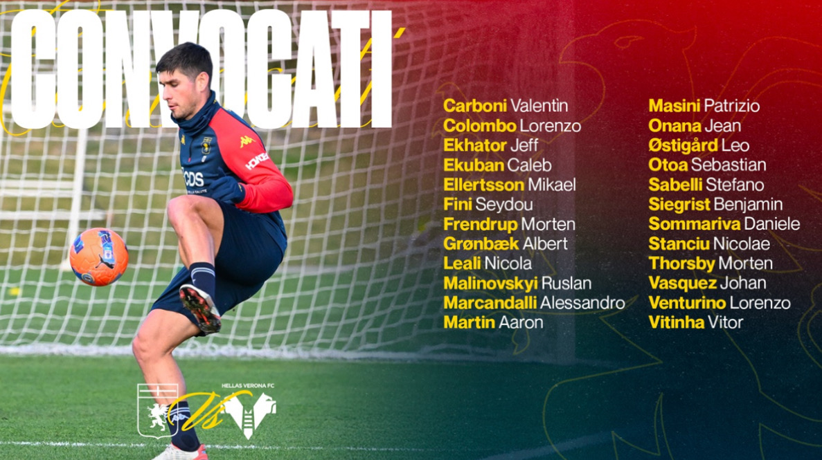 Genoa-Hellas Verona, i convocati di De Rossi