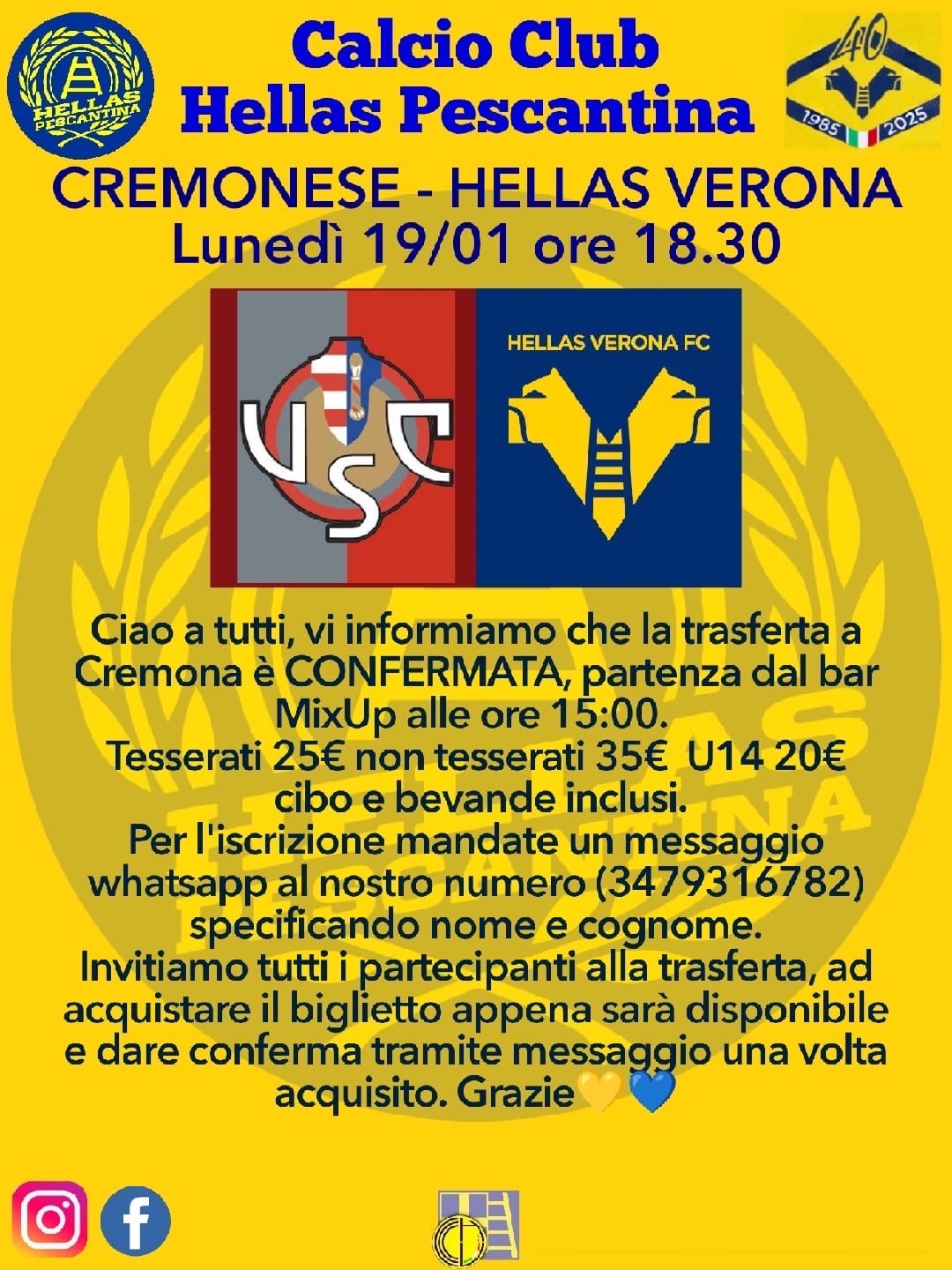 Calcio Club Hellas Pescantina in trasferta a Cremona