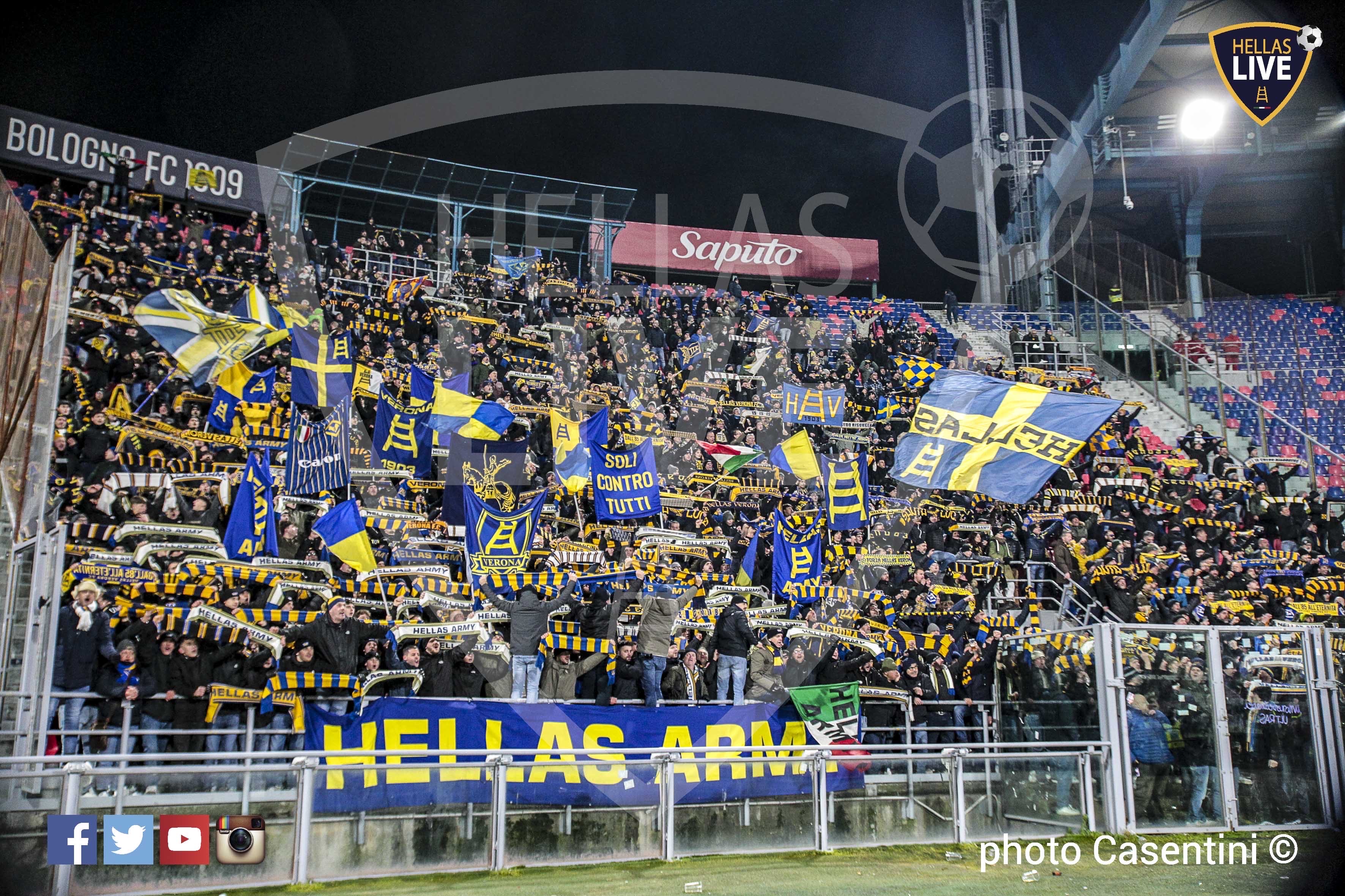 Bologna-Hellas Verona, 575 tifosi gialloblù al Dall’Ara