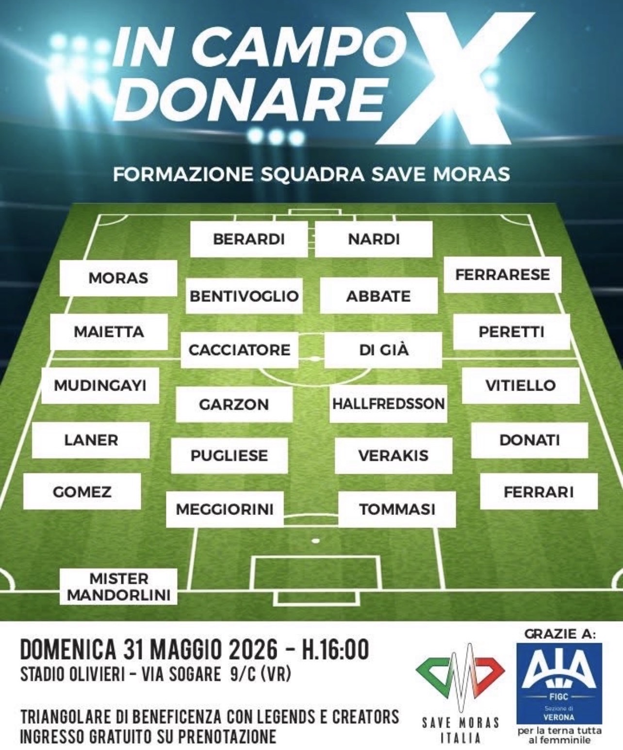 In campo X donare. La squadra di Save Moras