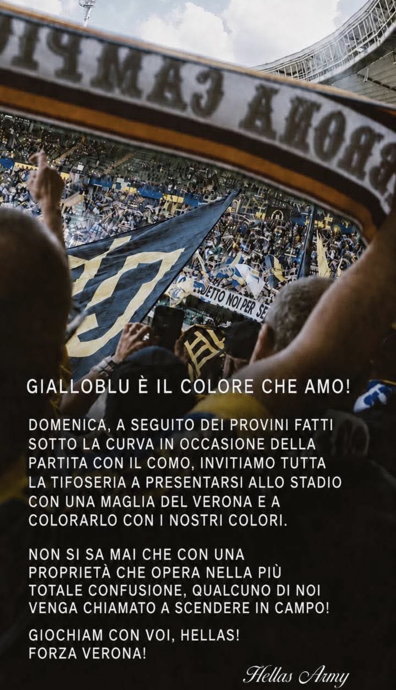 Gialloblù è il colore che amo! Domenica tutti allo stadio con una maglia del Verona. Hellas Army