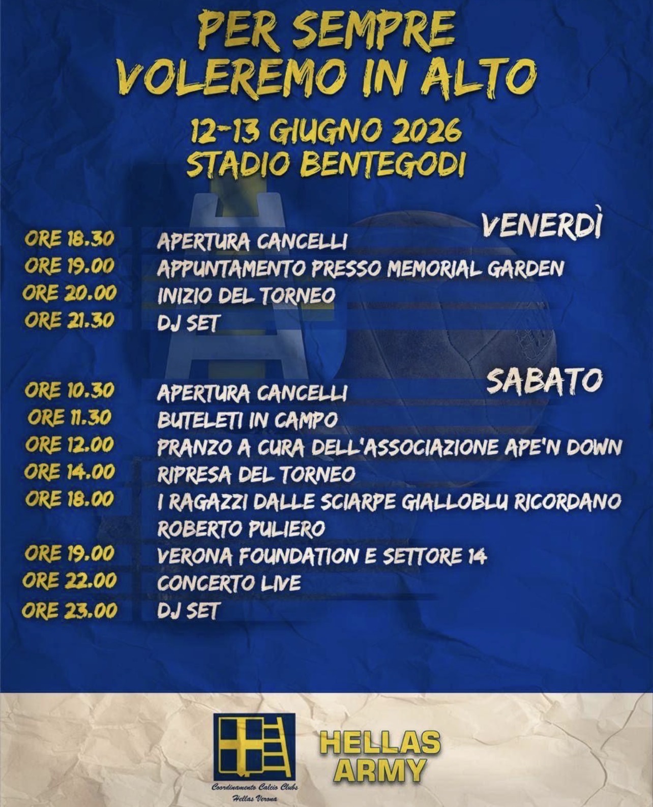 Memorial “Per Sempre Voleremo In Alto”. Appuntamento venerdì e sabato allo stadio Bentegodi