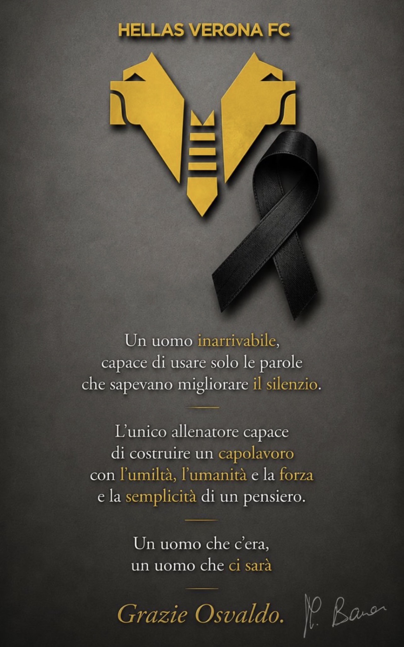 Baroni ricorda Bagnoli: “Un uomo che c'era, un uomo che ci sarà. Grazie Osvaldo”