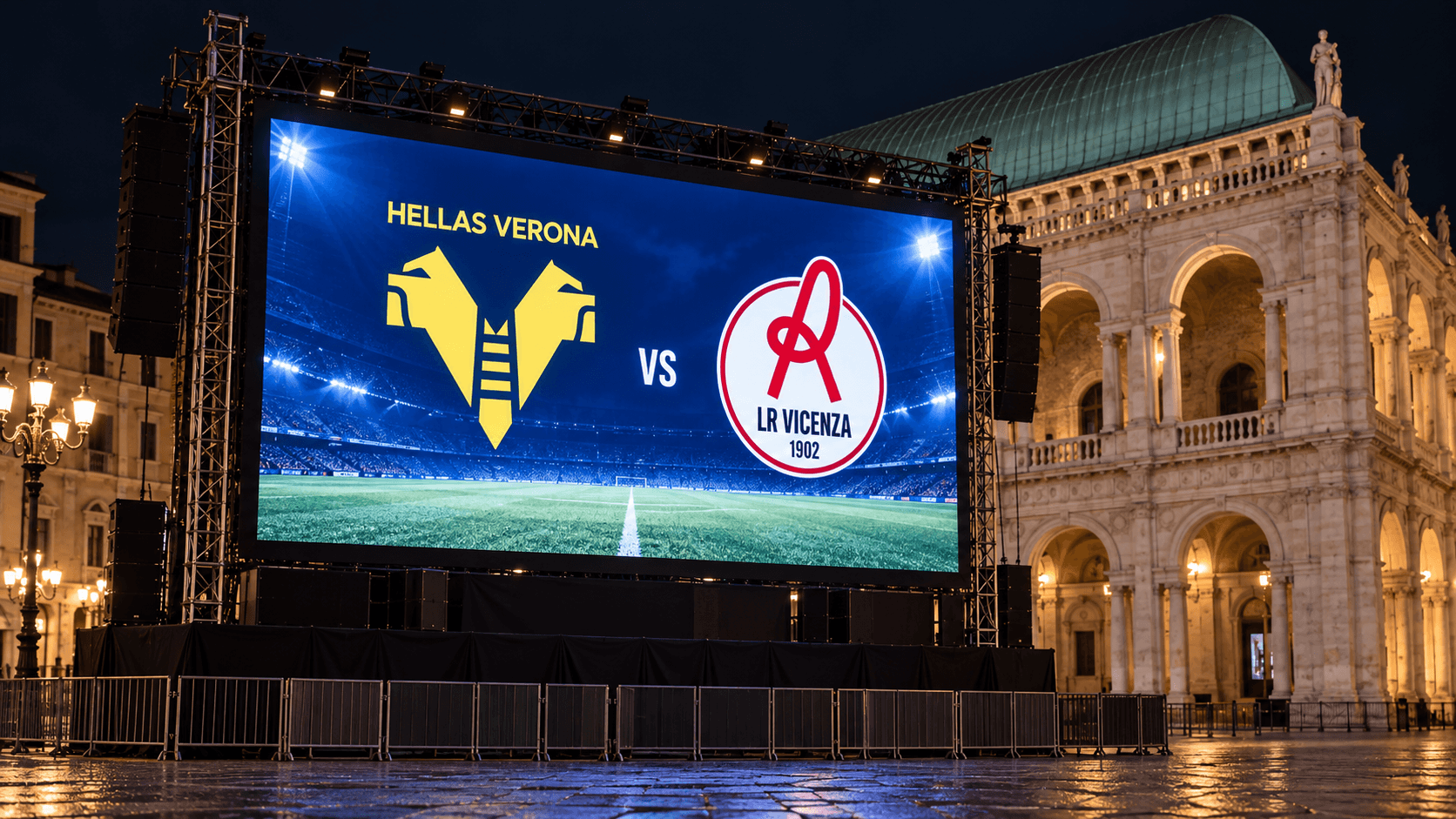 Derby Hellas Verona-Vicenza. Maxischermo in piazza dei Signori e rifinitura a porte aperte per i biancorossi