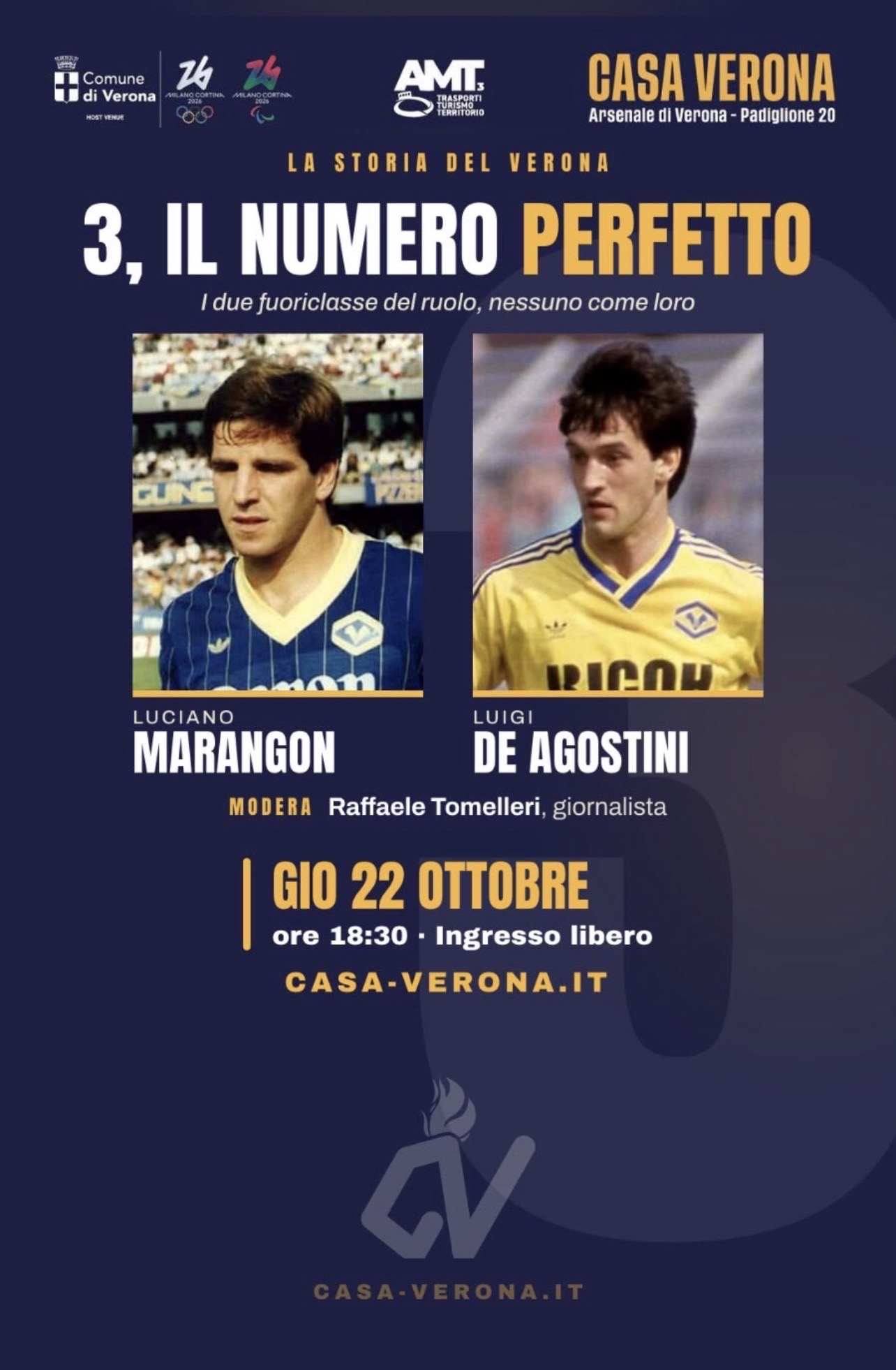 Casa Verona. Questa sera Luciano Marangon e Luigi De Agostini protagonisti di “3, il numero perfetto”